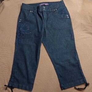 Gloria Vanderbilt Blue Capris with Embroidered Detail